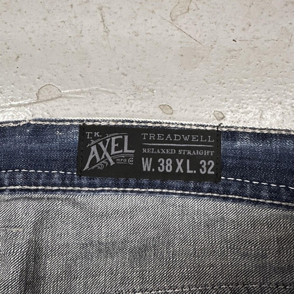 Axel Treadwell Jeans Mens 38x32 Gray Med Wash Relaxed Straight Distressed - Picture 6 of 12
